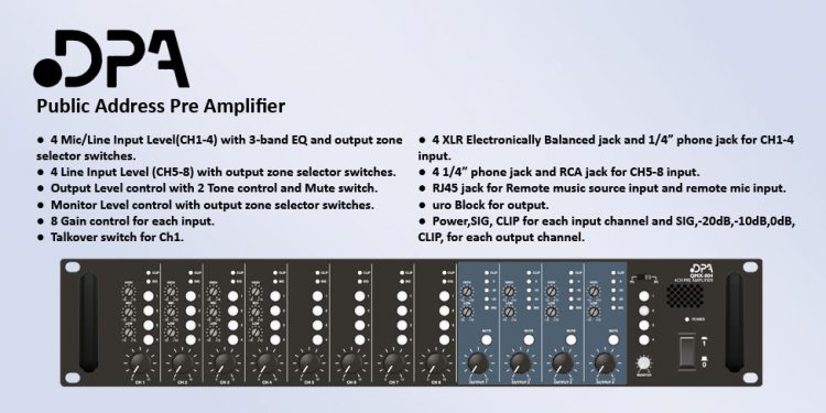 DPA QMX - میکسر و پری آمپ ( دی پی ای ) دارای 8 کانال ورودی و خروجی های متفاوت